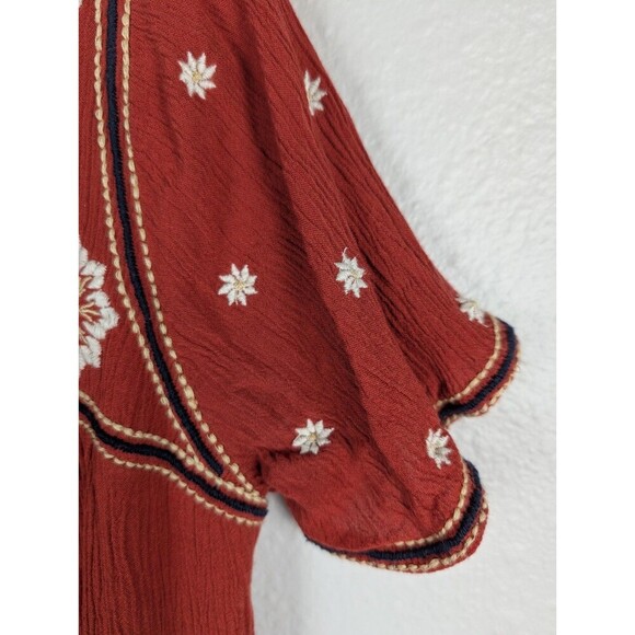 Abercrombie & Fitch Rust Orange-Red Embroidered Cutout Shift Dress Sz S Boho 141 - Picture 5 of 10